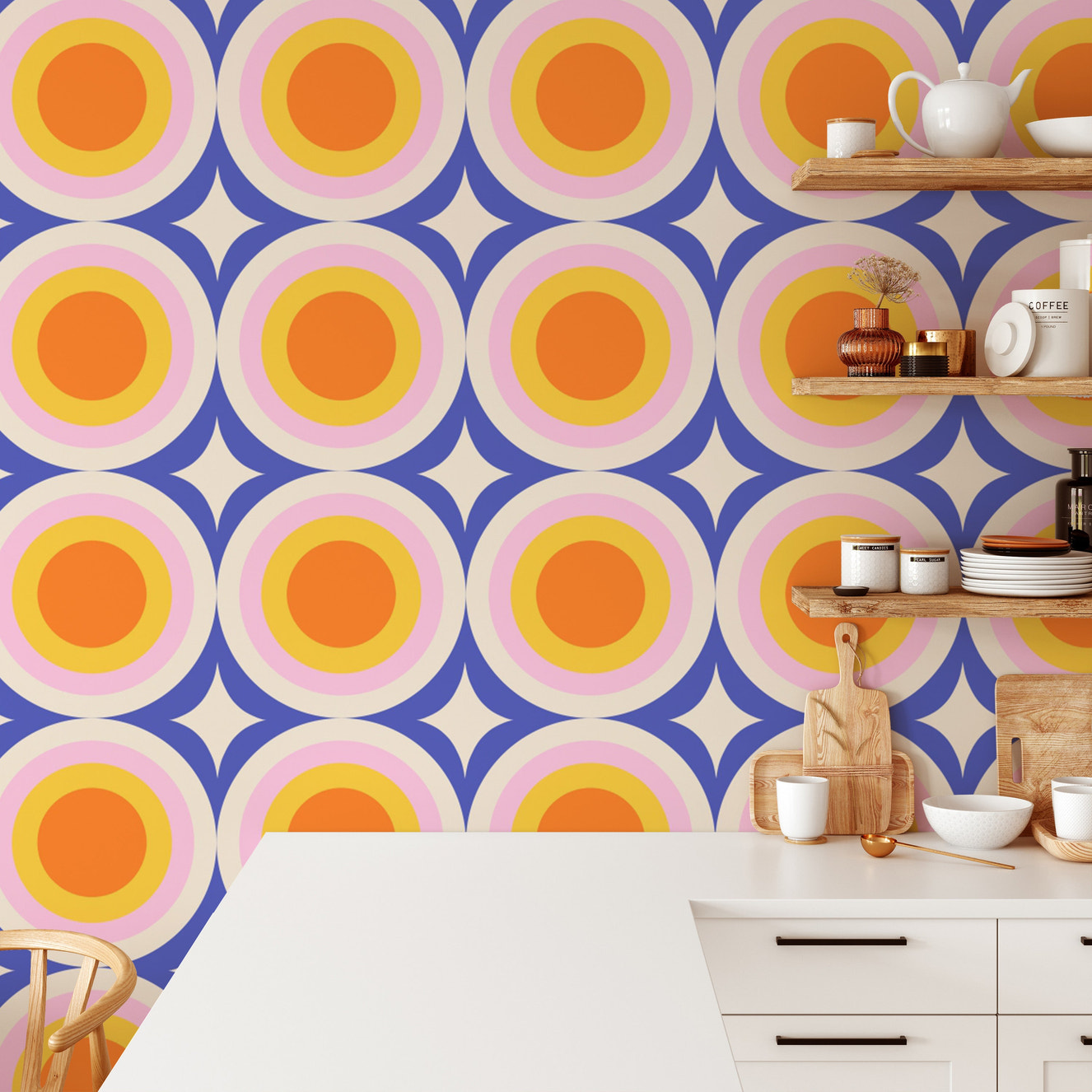 Trendy mural featuring retro circle patterns



