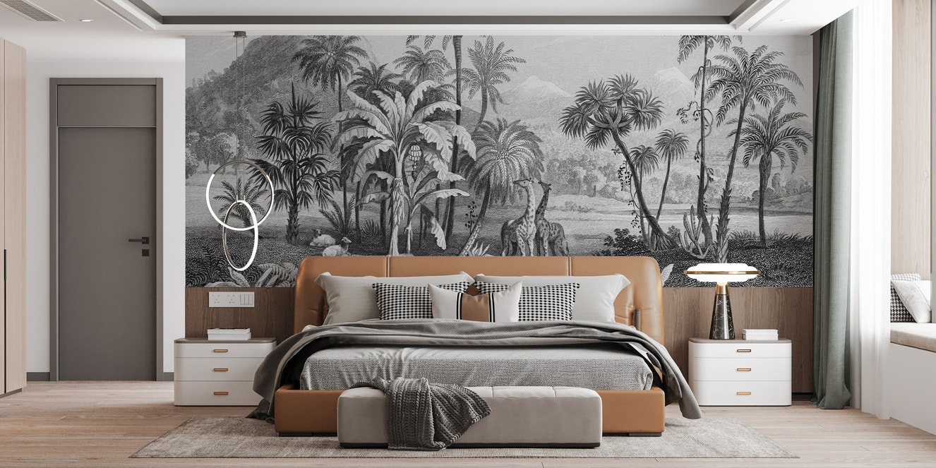 Monochrome Vintage Jungle Wallpaper Mural