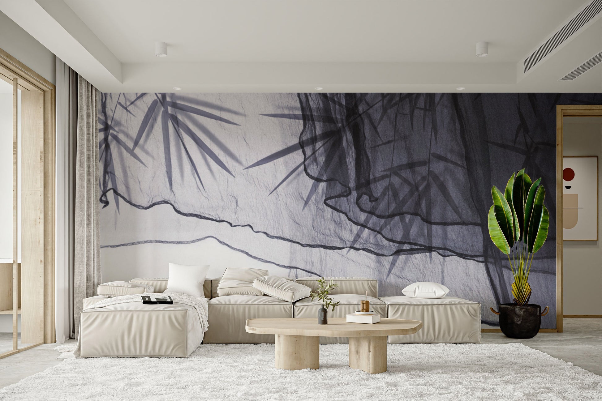 Floating elegance on Ethereal Float textile mural wallpaper.