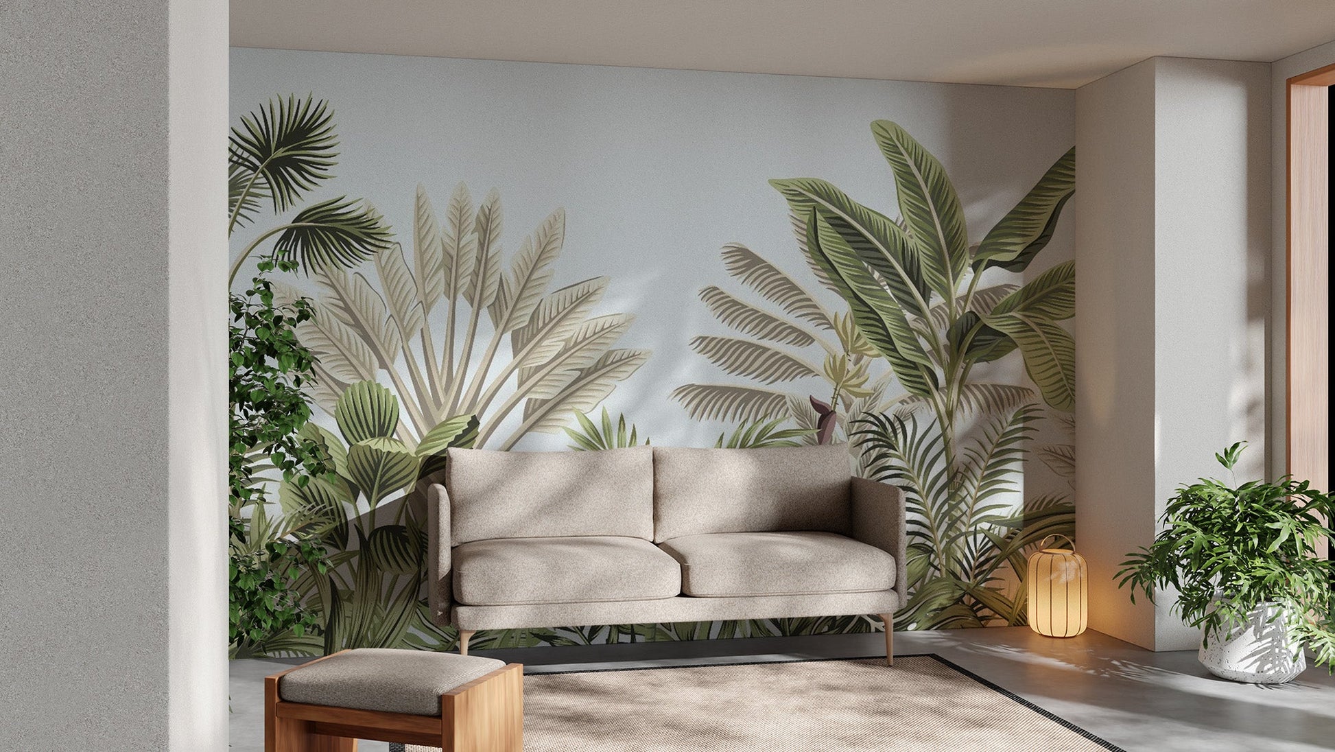 Old-School Tropical Leaves Wall Mural