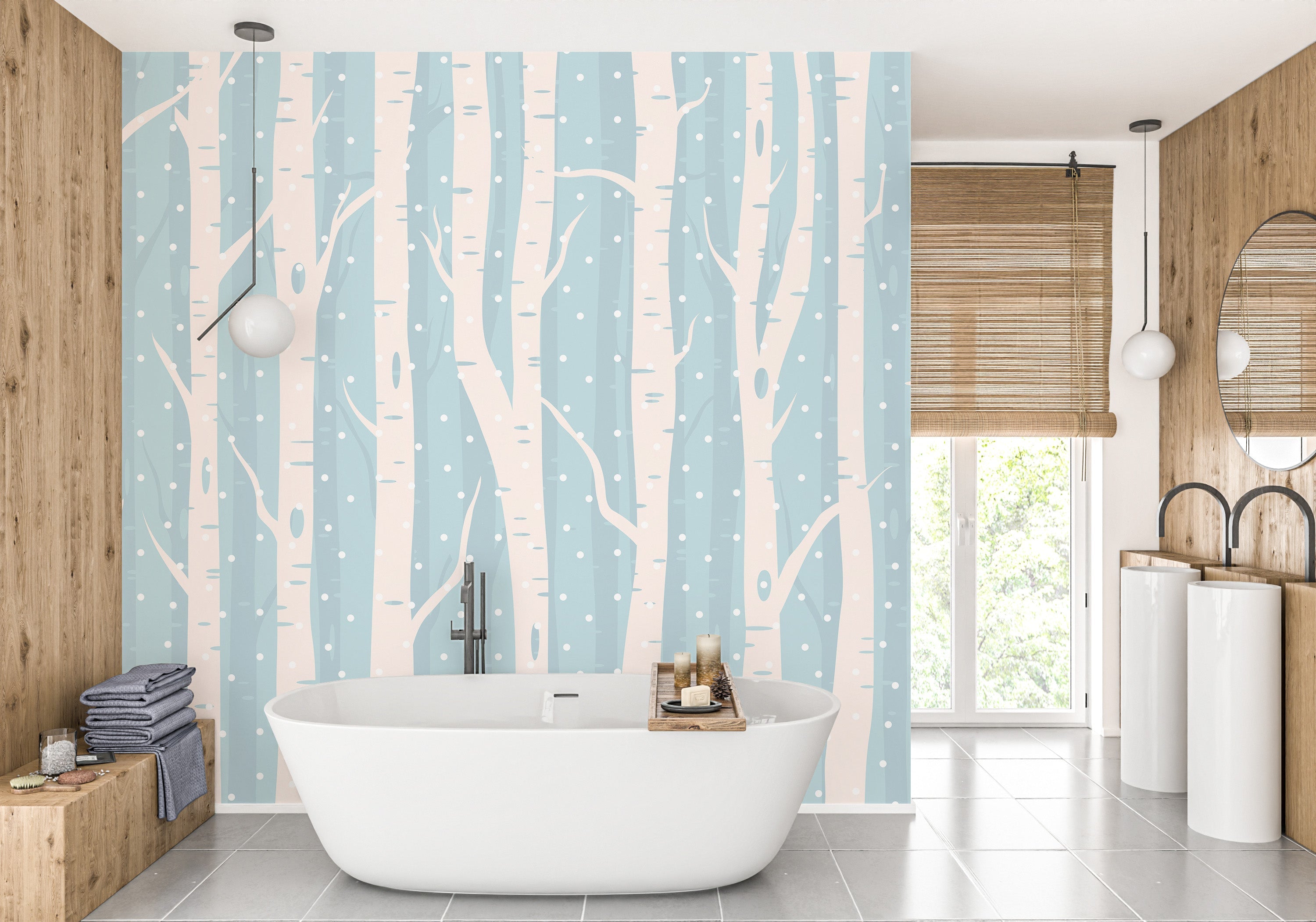 Blue Winter Forest Wallpaper Wall Mural - Giffywalls