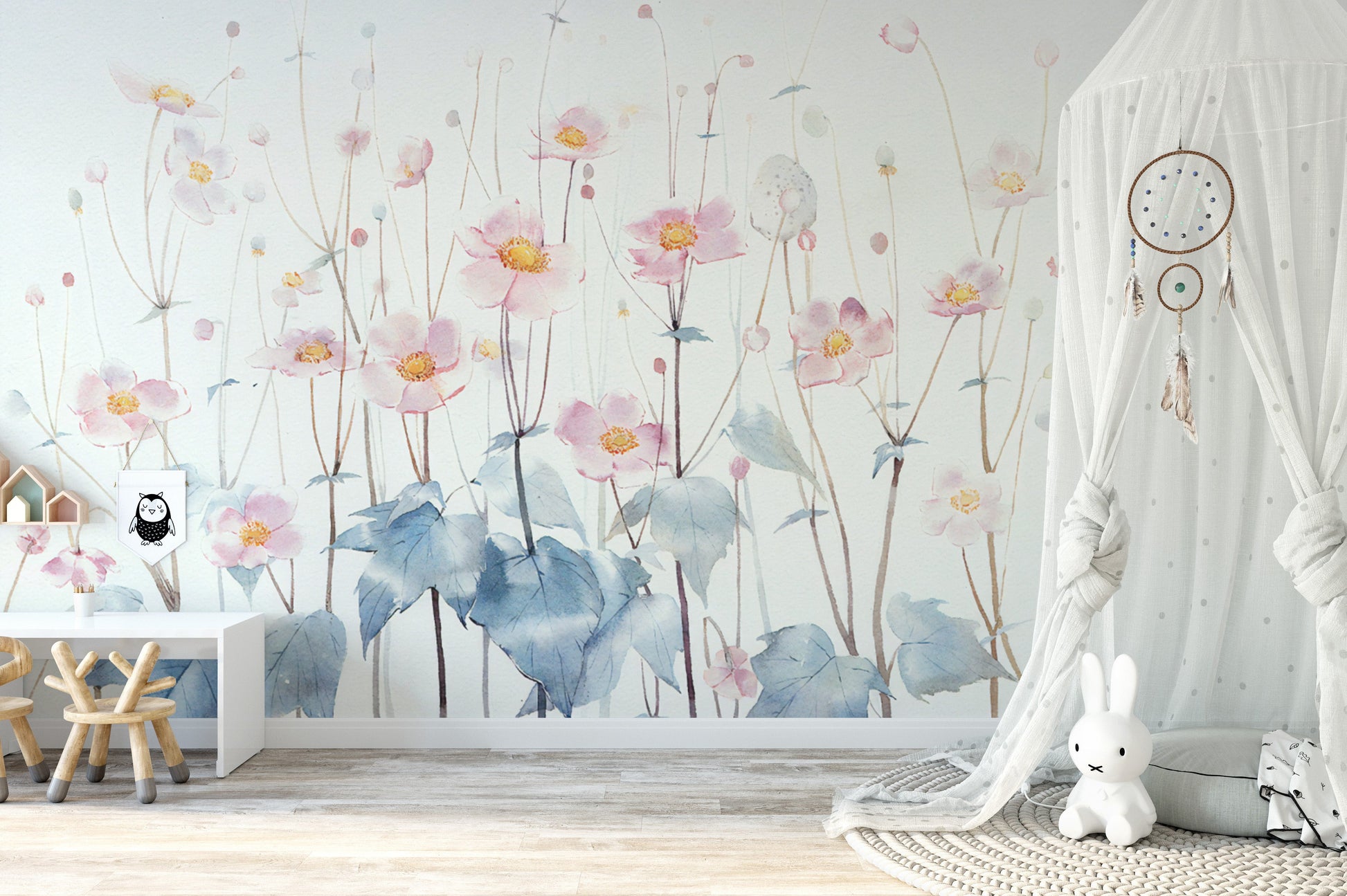 Elegant Floral Watercolor Mural
