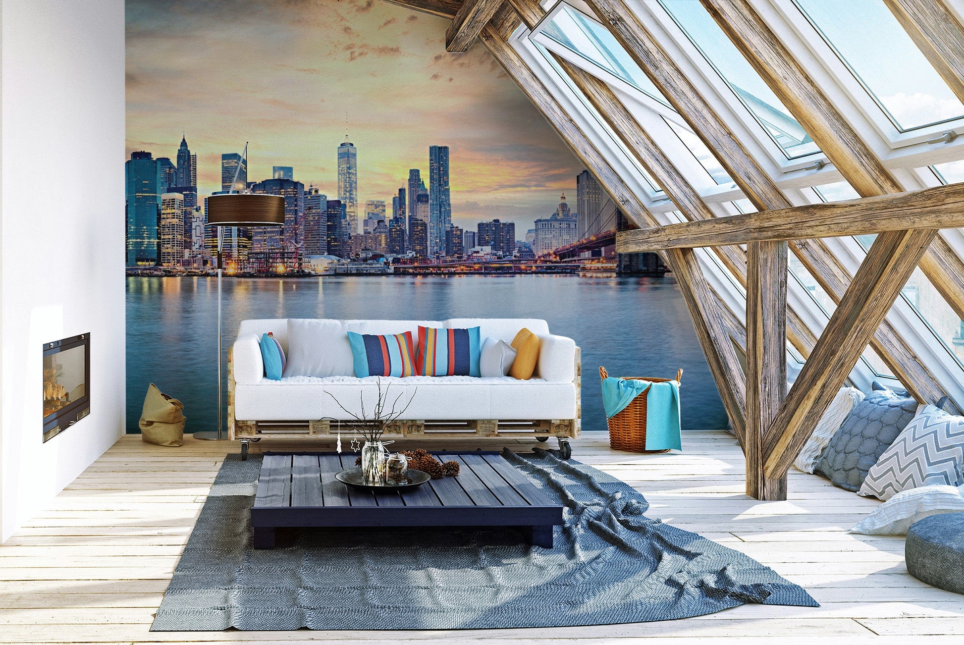 New York Sunset Panorama Wall Mural - Giffywalls