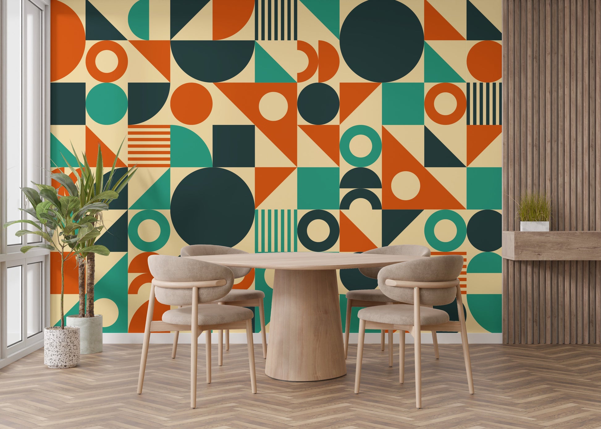 Orange & Green Mid Century Wallpaper Murals - Giffywalls