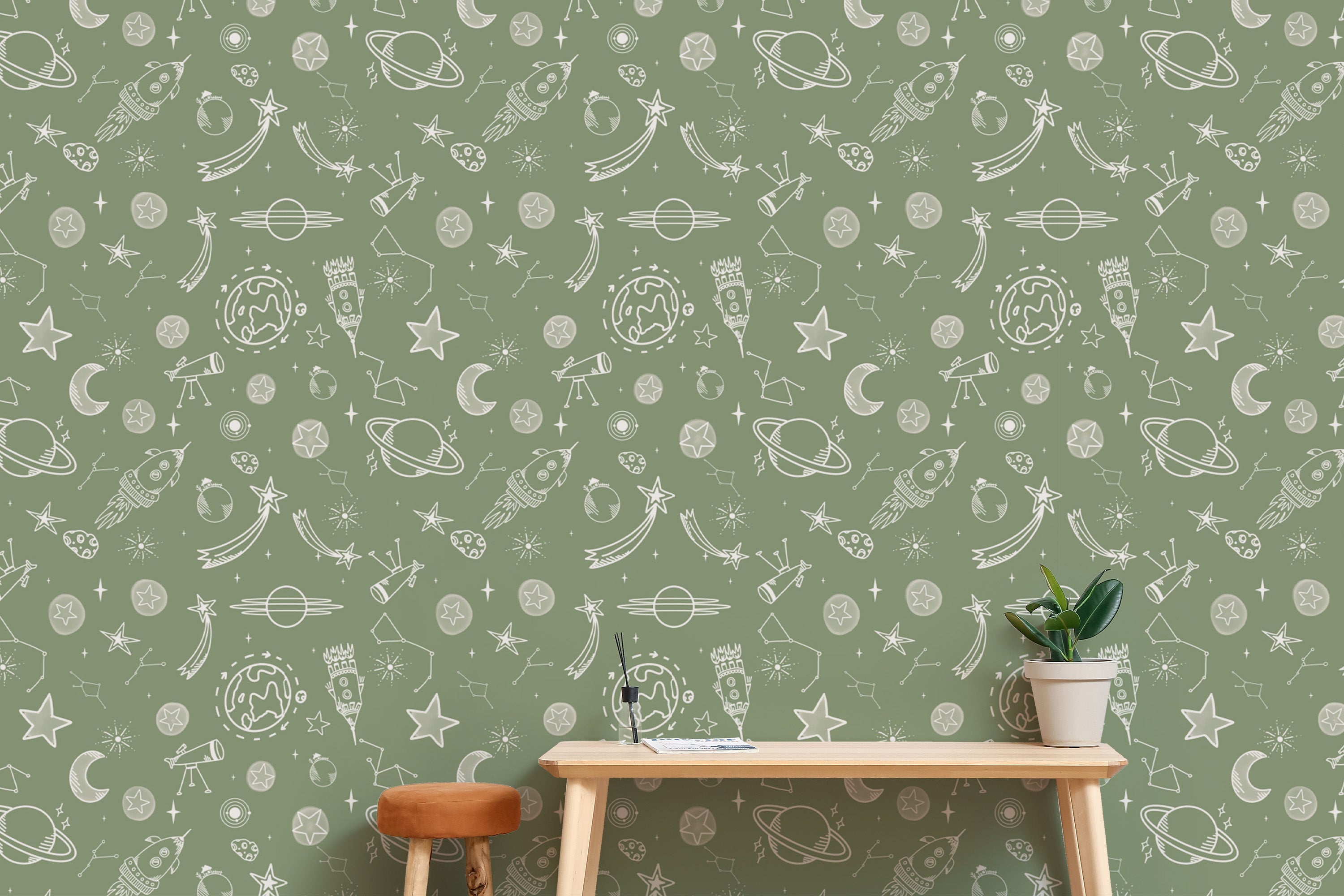 Space Voyage Green Wallpaper with a green galaxy theme