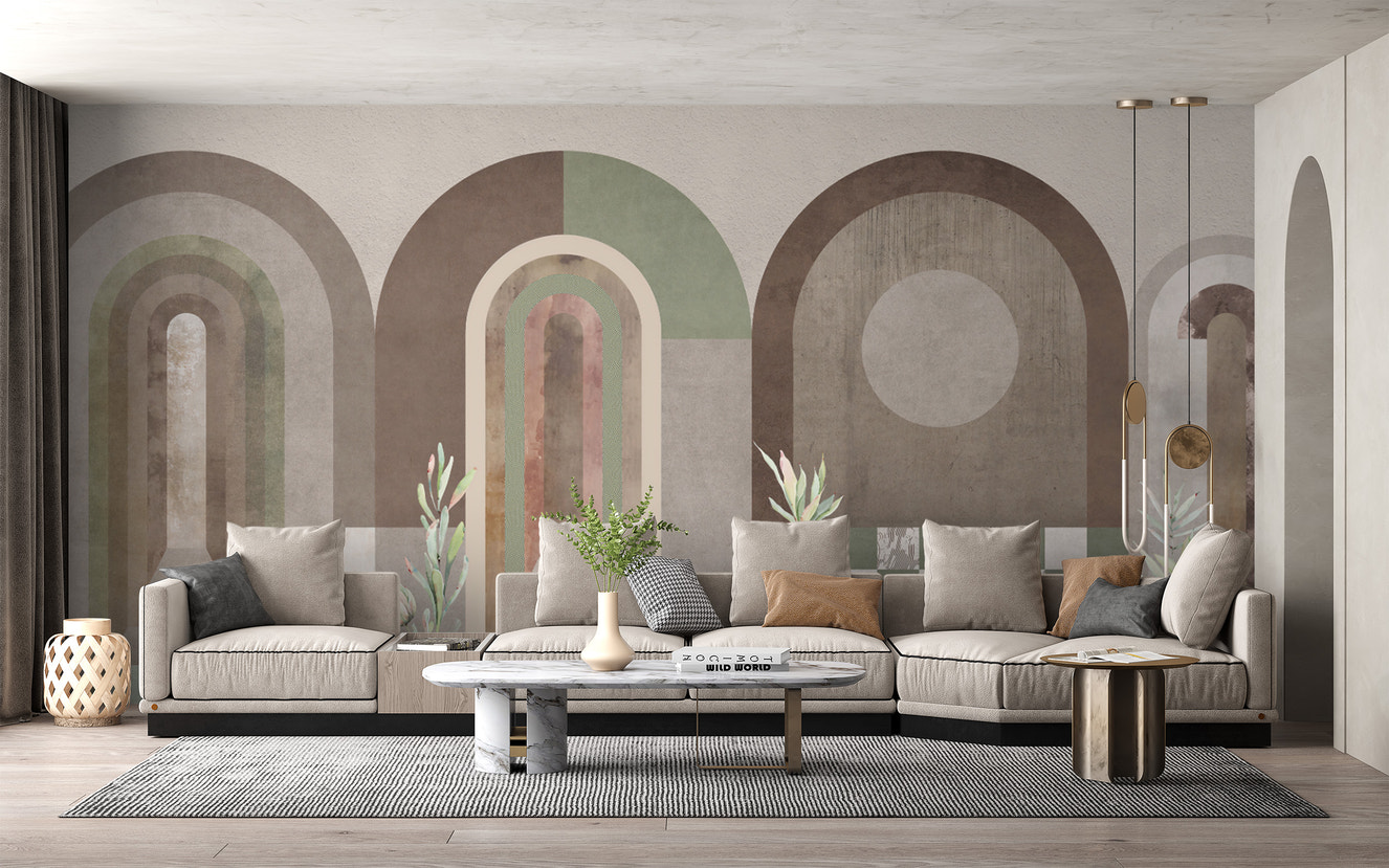 Layered abstract archway wall covering
