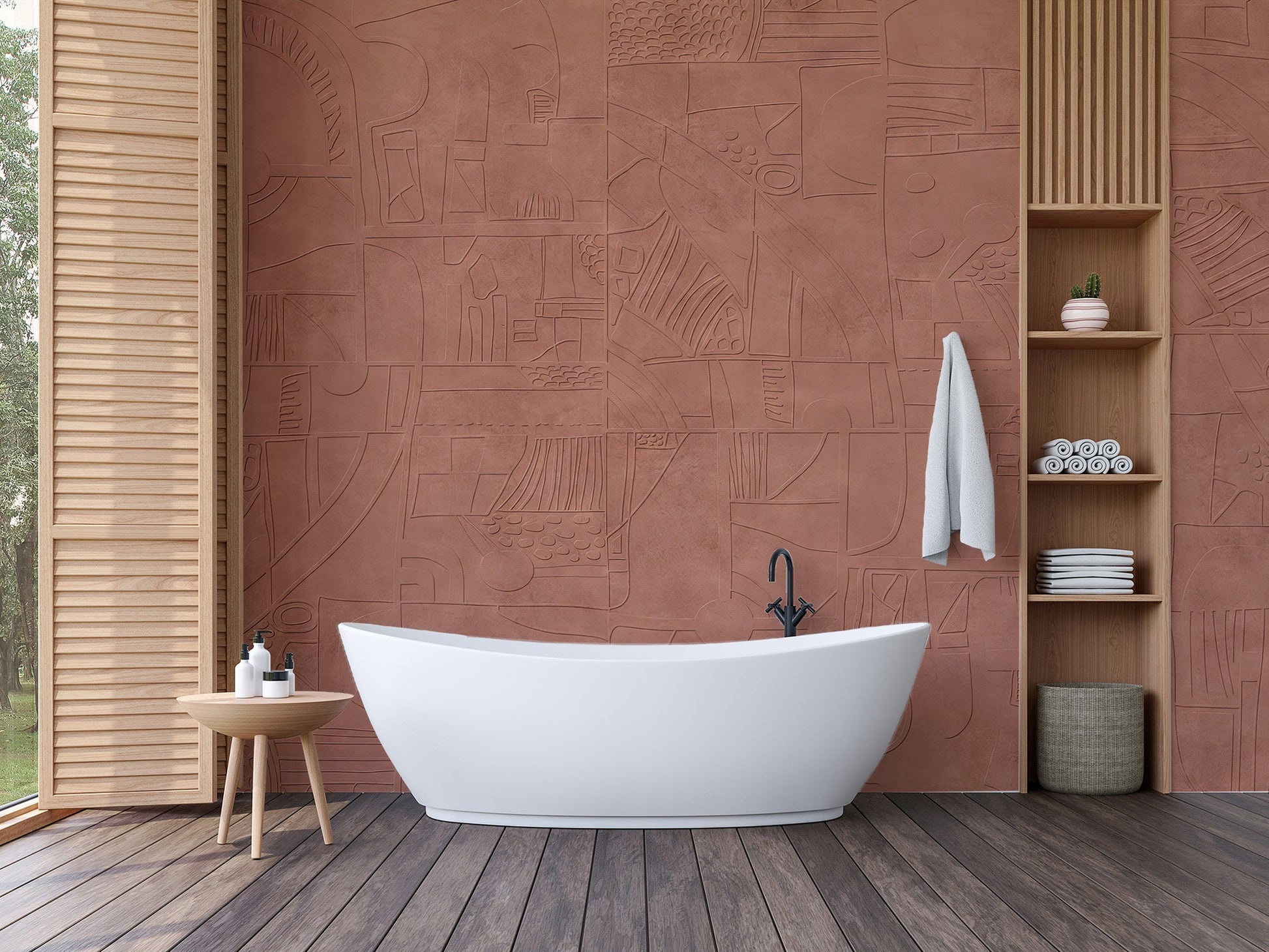 Abstract terracotta tones mural for a serene ambiance