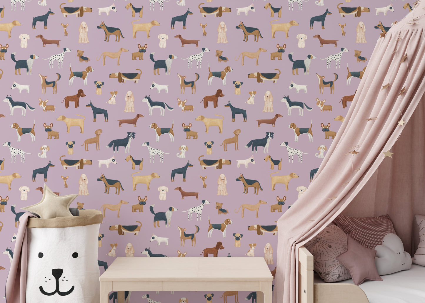 Creative kids wallpaper with dog patterns
