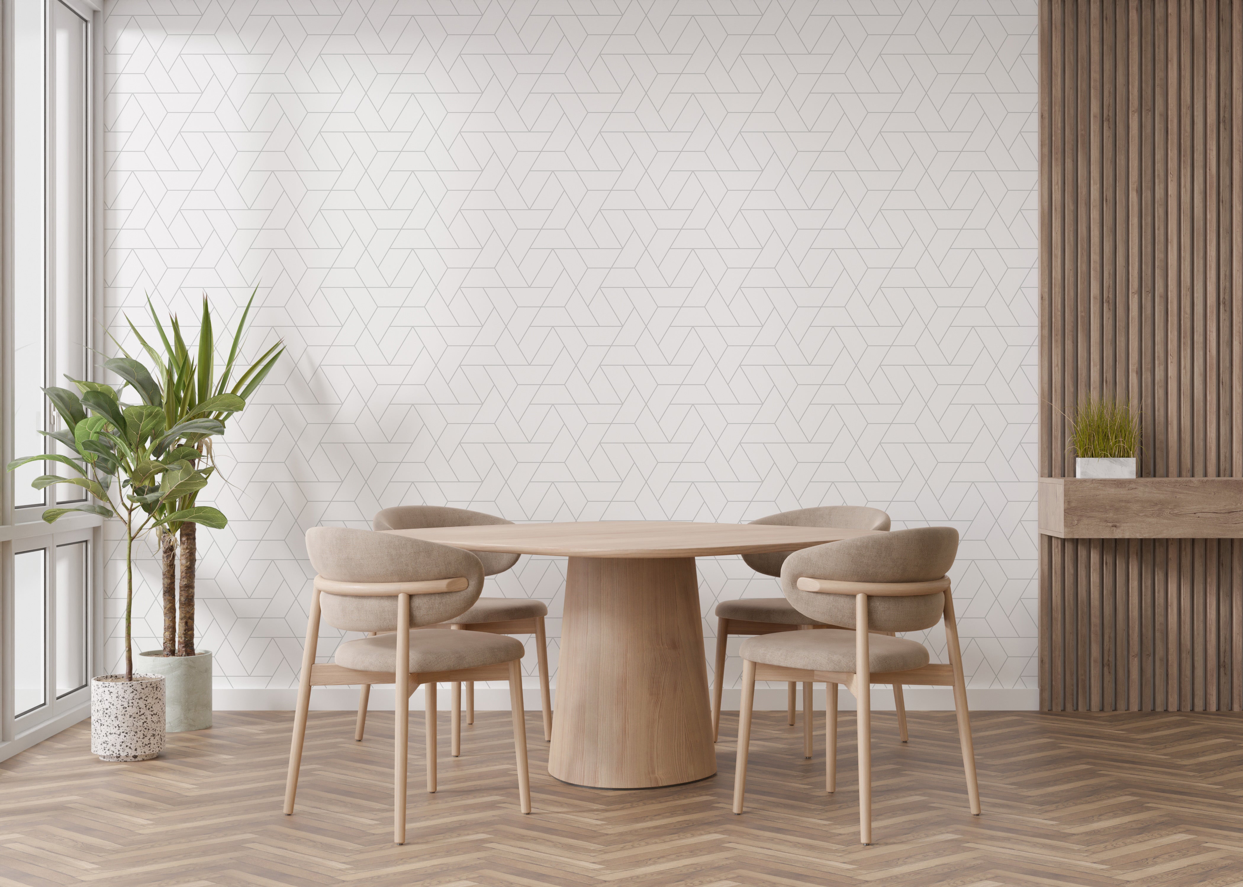 White geometric grid wallpaper design