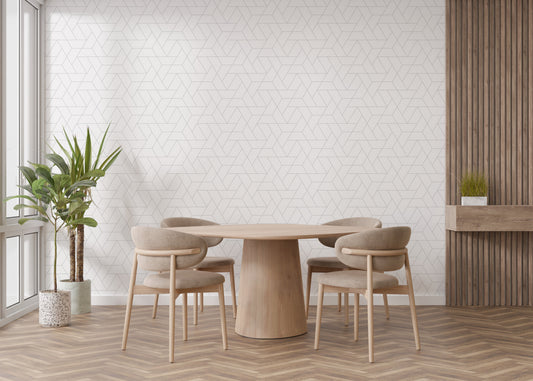 White geometric grid wallpaper design