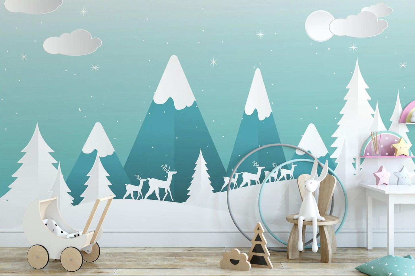 Turquoise Color Snowpeaks Wallpaper Mural for Walls