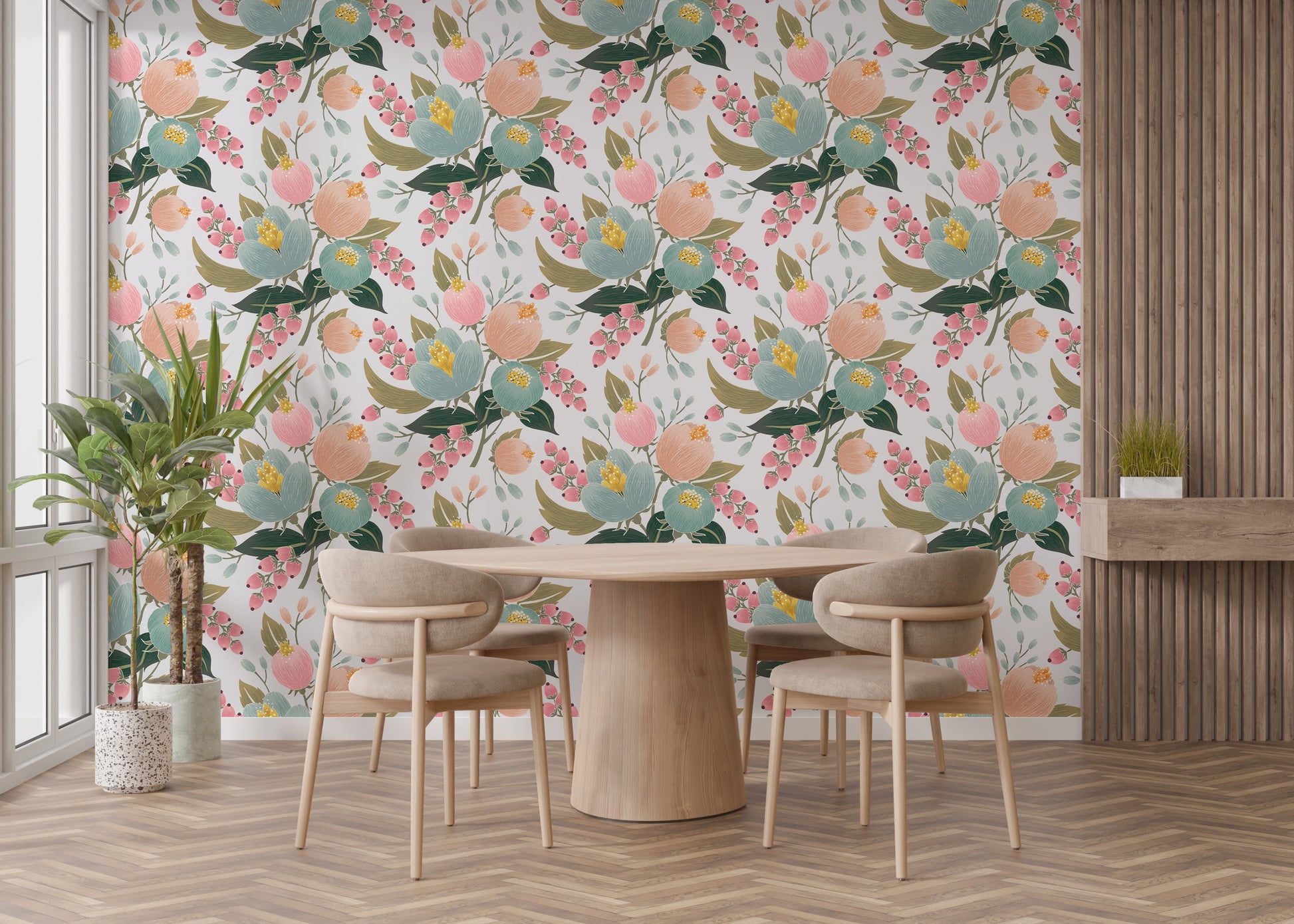 Cheerful spring flowers in a wallpaper