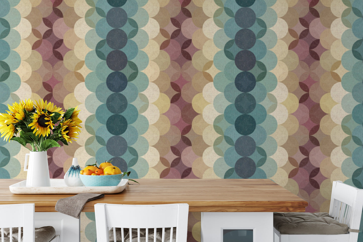 Reusable wallpaper with earthy retro dot patterns