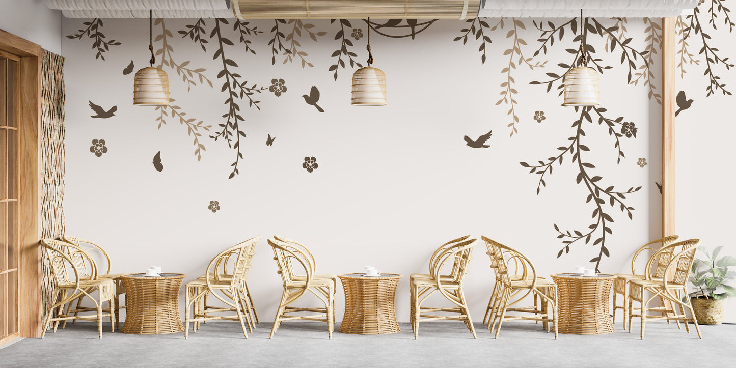 Elegant Lyrical Leaves Mural Wallpaper decor