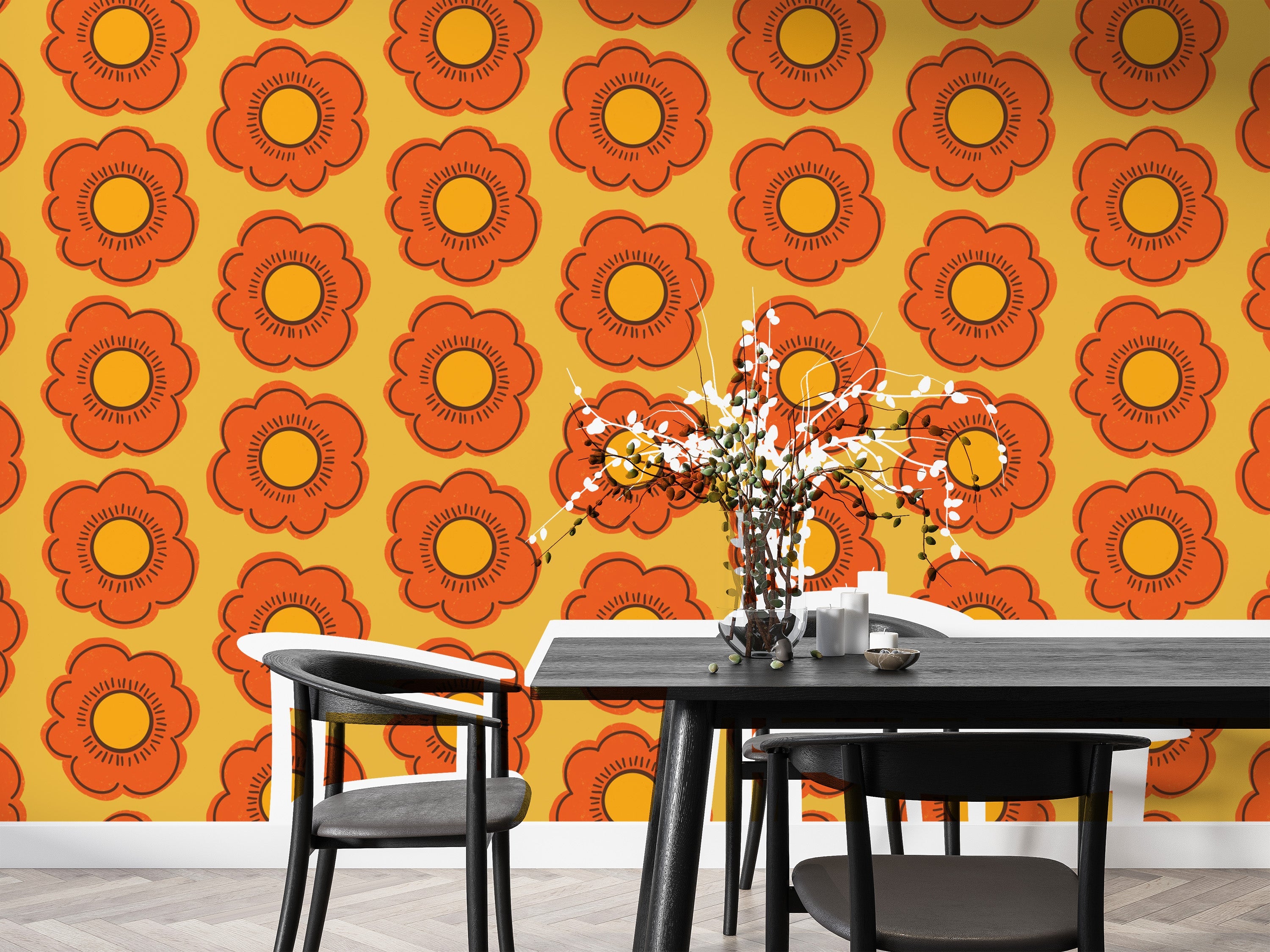 Brighten your space with Retro Sunflower Wallpaper