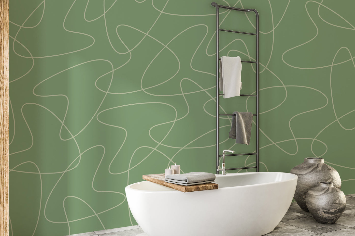 Mid-century boomerang wallpaper in fresh green hues