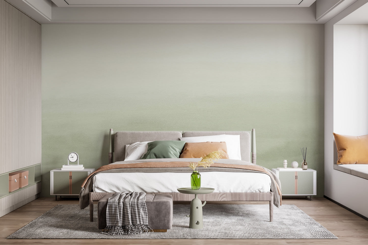 Serene Green Watercolor Mural - Giffywalls