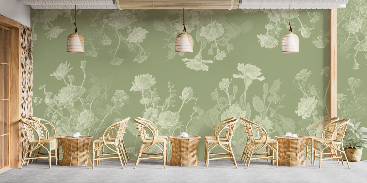 Transform your space with a vibrant green floral wallpaper mural.