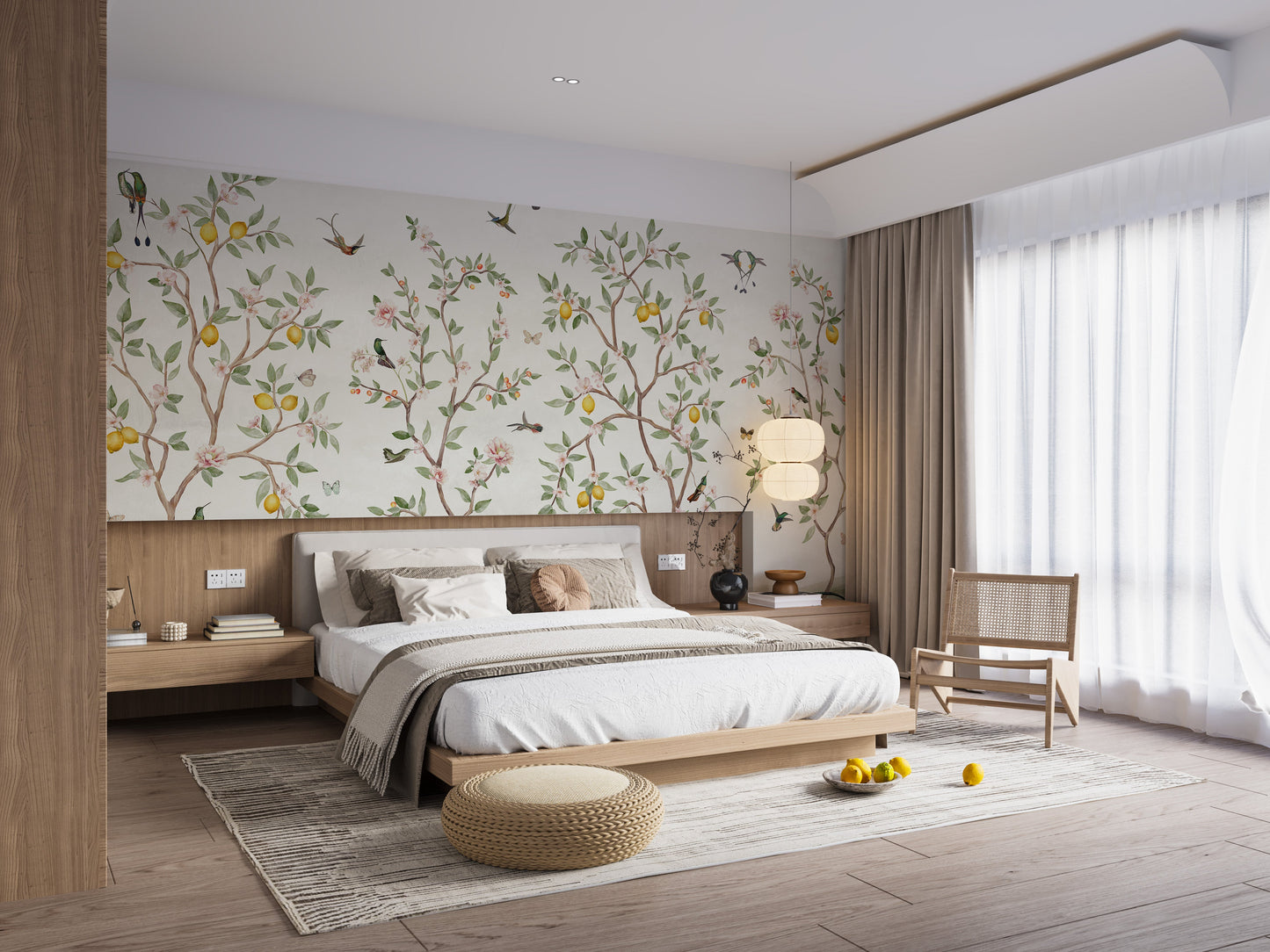 Lemon Tree Chinoiserie Design Wallpaper for Walls - Giffywalls