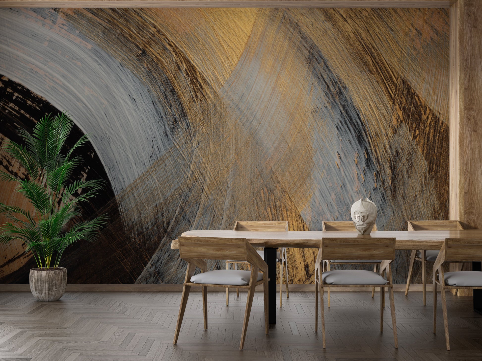 Golden Abstract Wallpaper Mural - Giffywalls