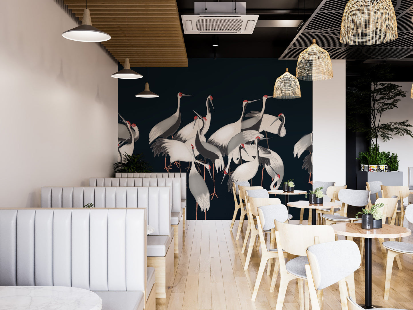 White Cranes Wall Mural - Giffywalls