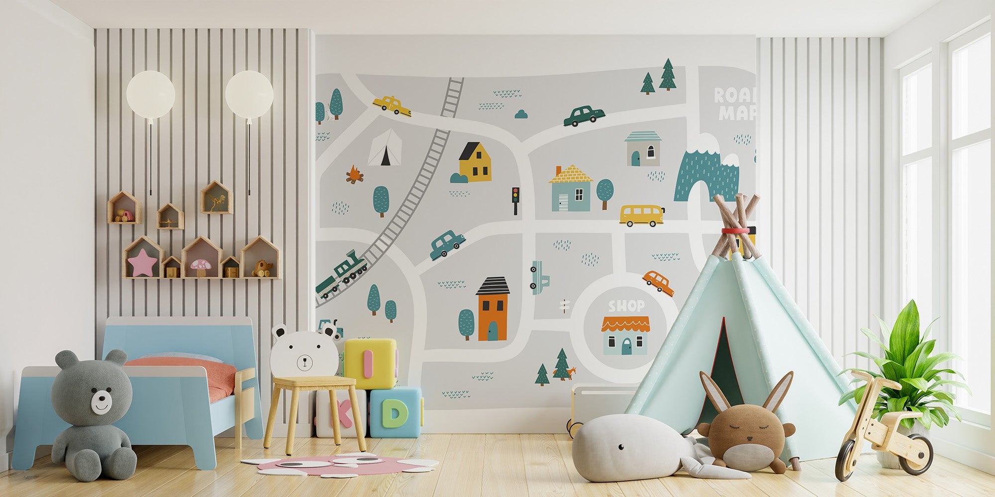 Modern town map mural wallpaper for stylish interiors.