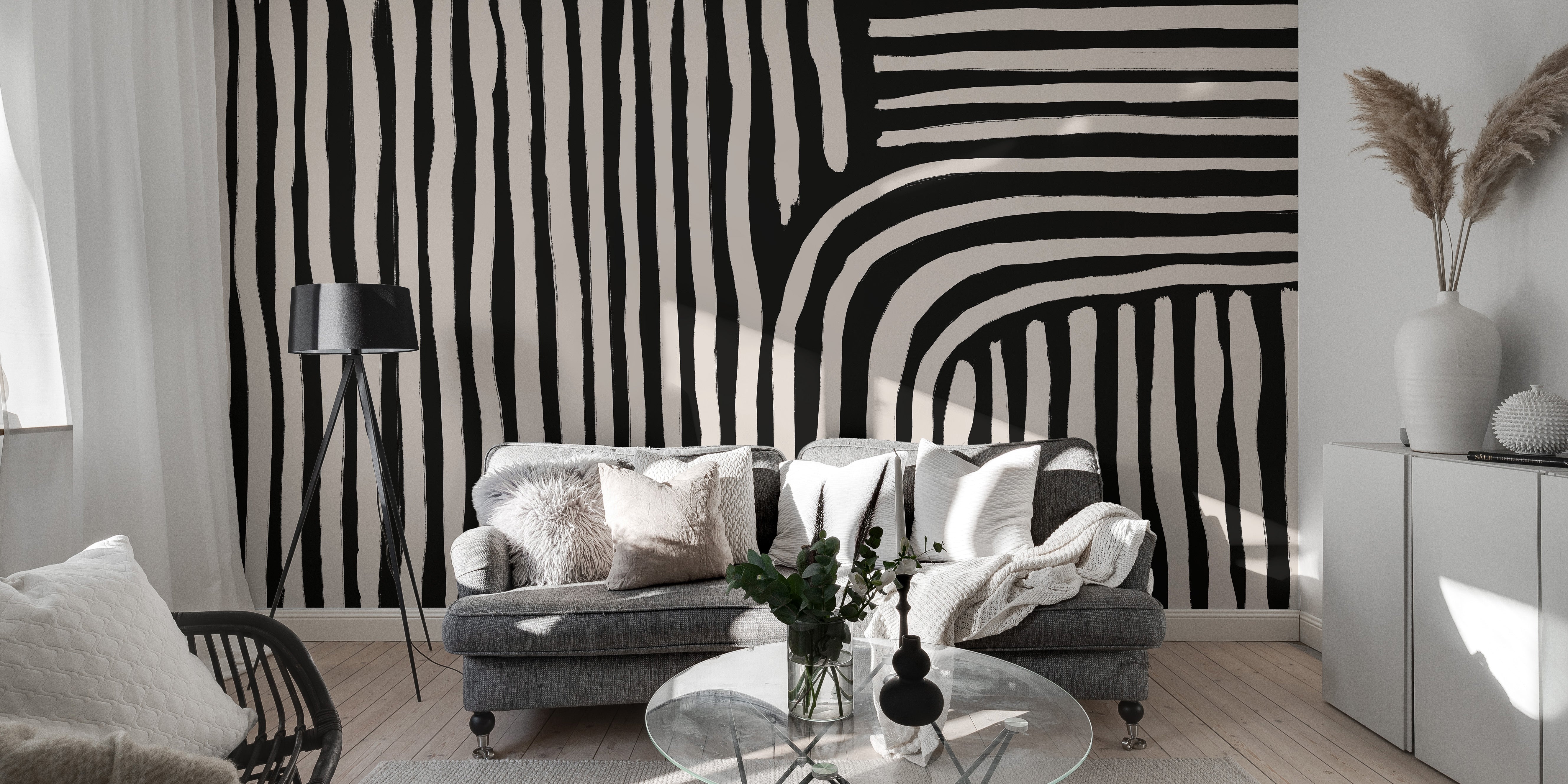 Modern black and white striped wallpaper design