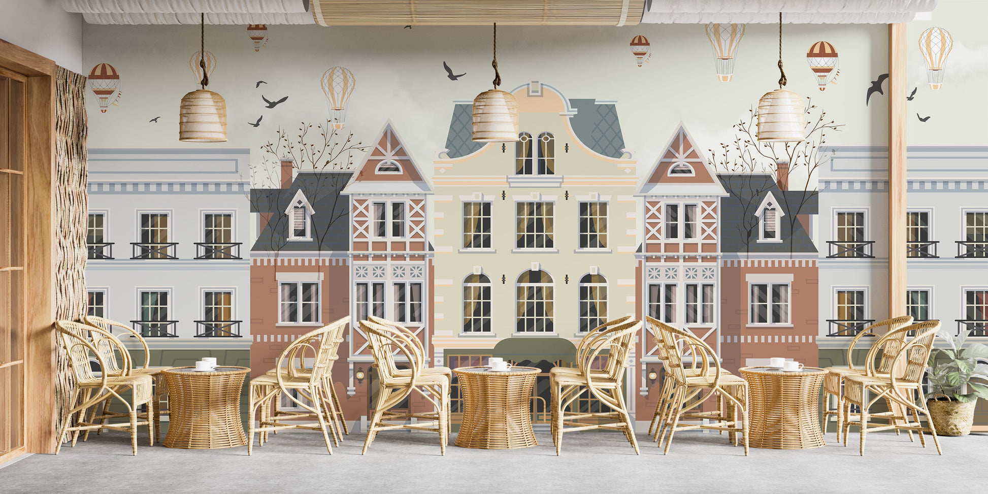 Vintage Townscape Balloons Wall Mural - Giffywalls