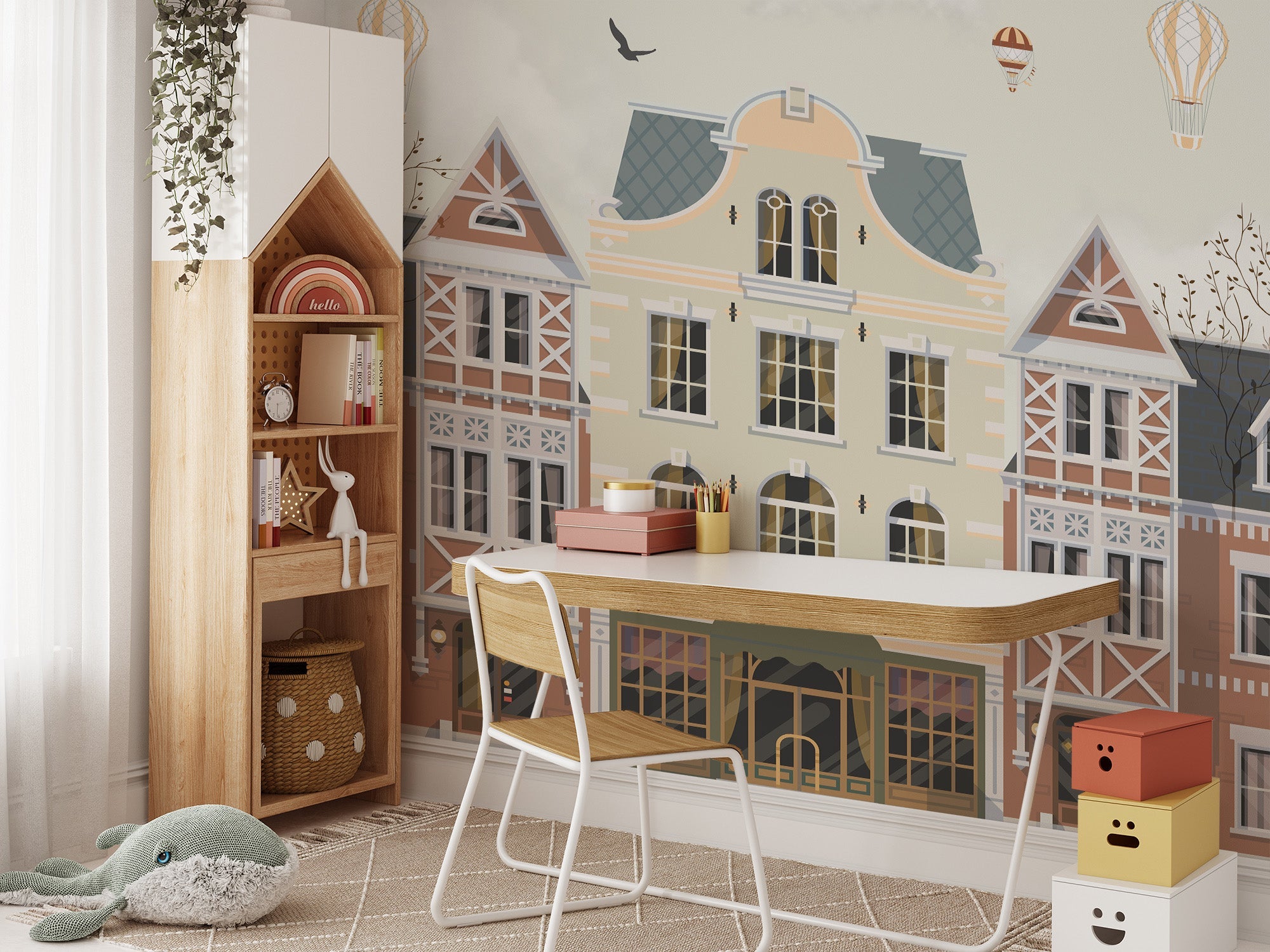 Vintage Townscape Balloons Wall Mural - Giffywalls