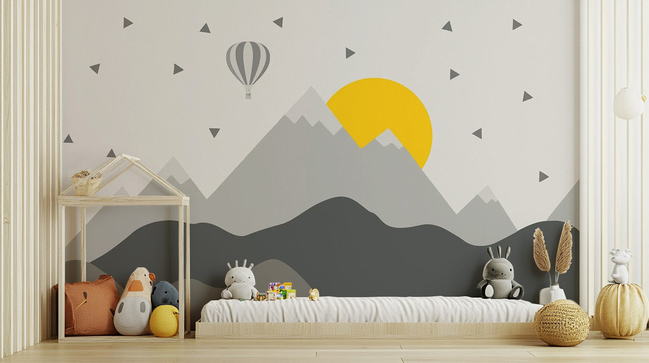 Dark Mountain with Stars in Sky Wallpaper Mural design
