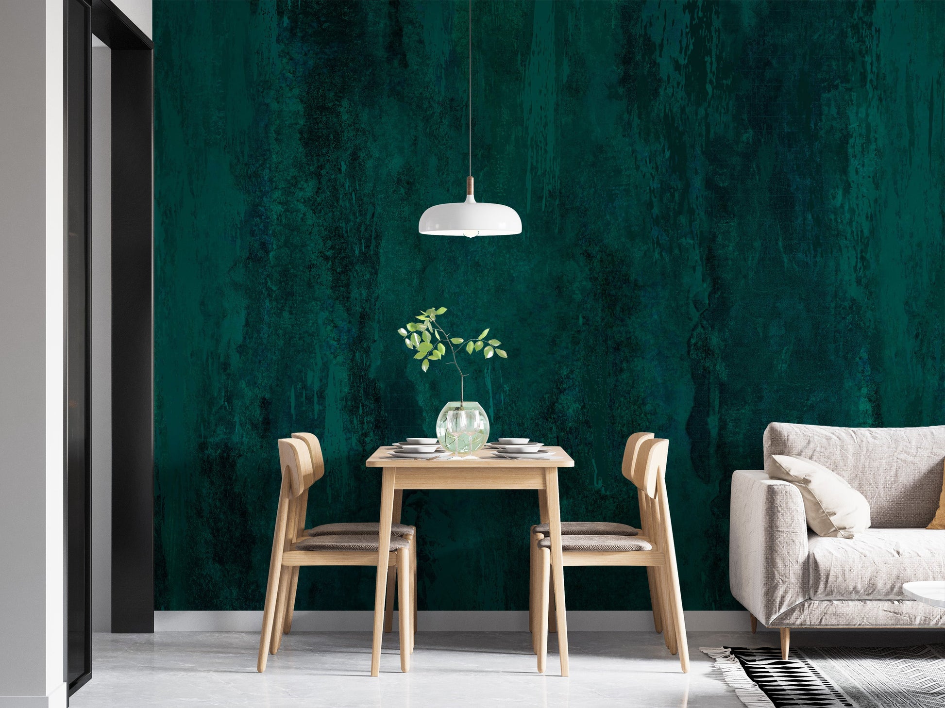 Sophisticated teal grunge wallpaper for dining room walls