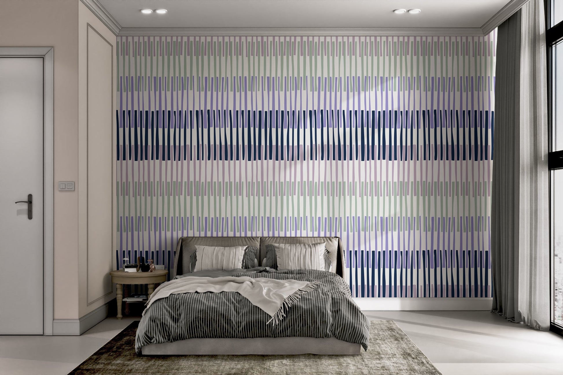 Stylish Lilac Striped Wall Mural 