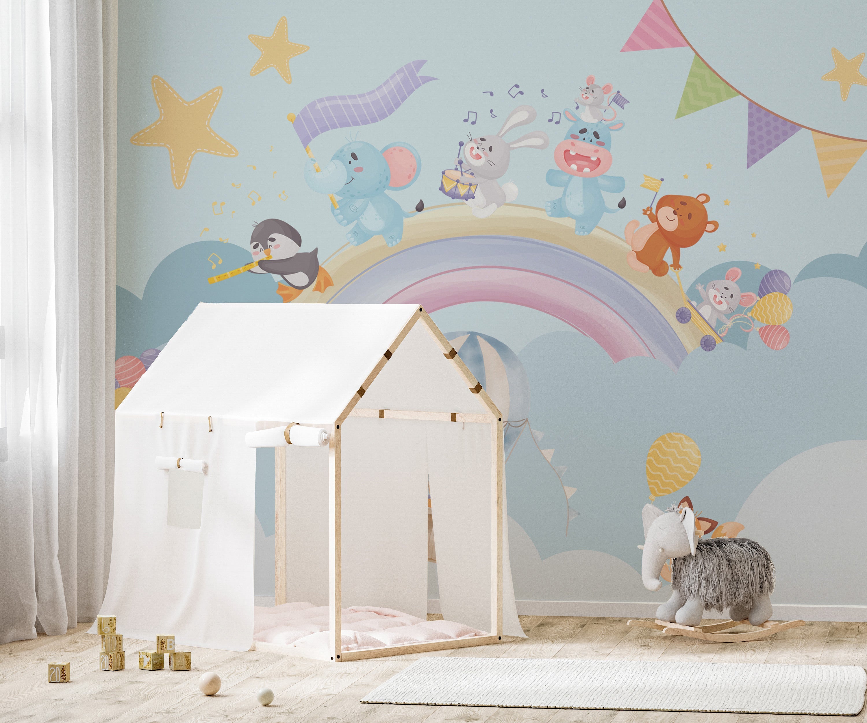 Musical Animals Rainbow Parade Mural self-adhesive wallpaper