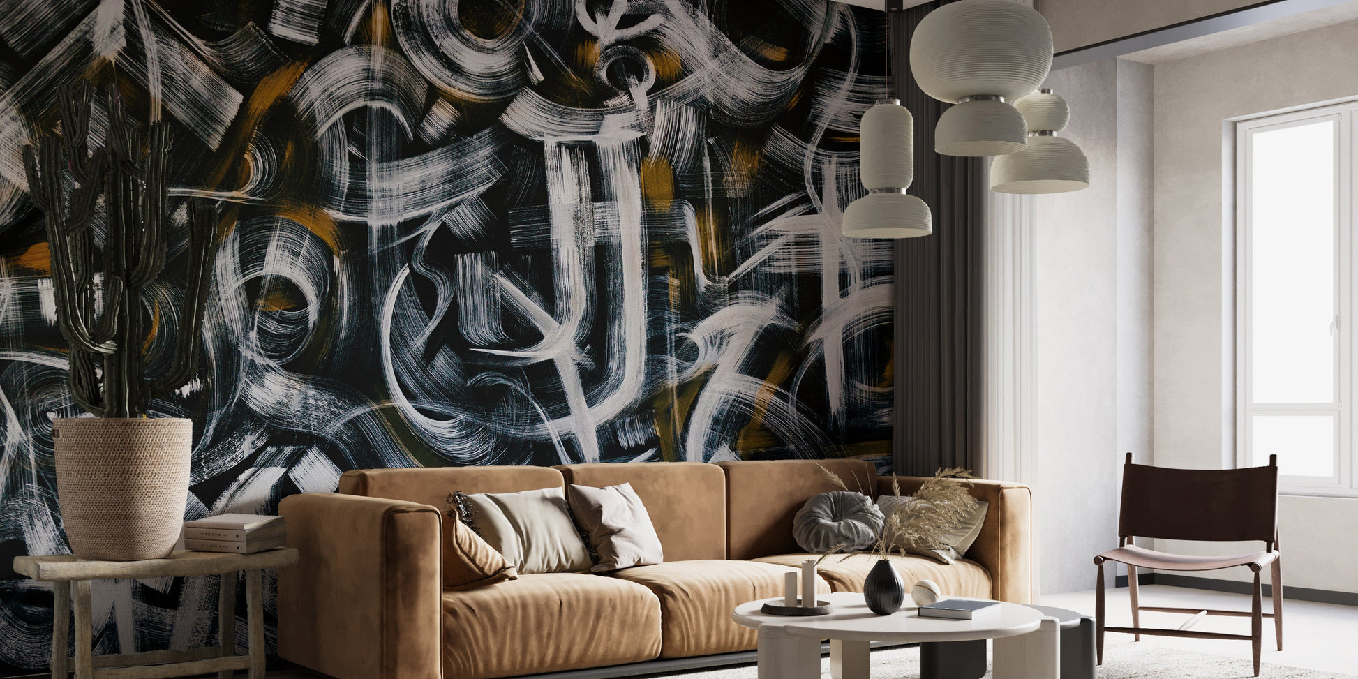 Modern graffiti wallpaper with striking brush patterns