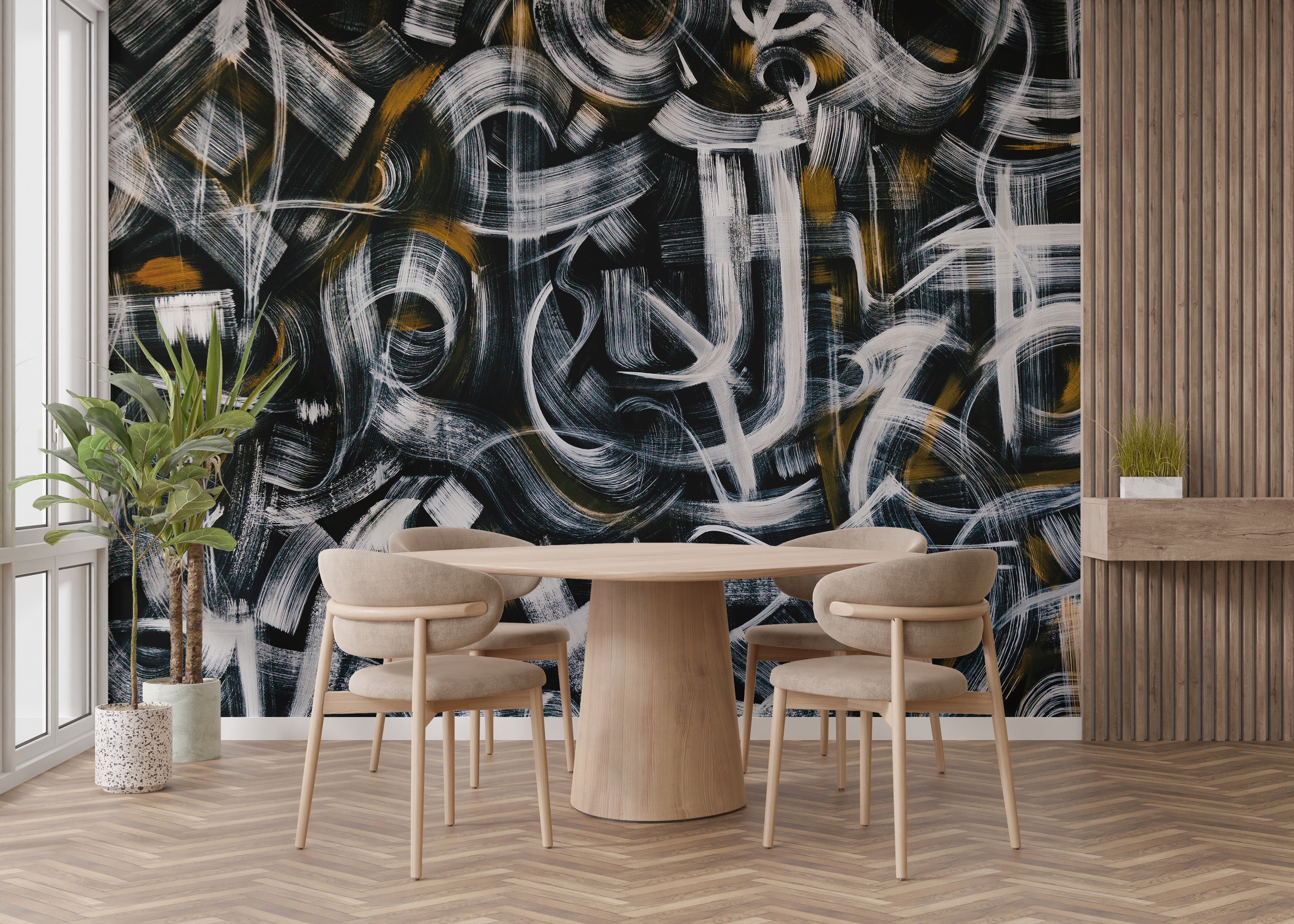 Artistic wallpaper with bold abstract graffiti strokes