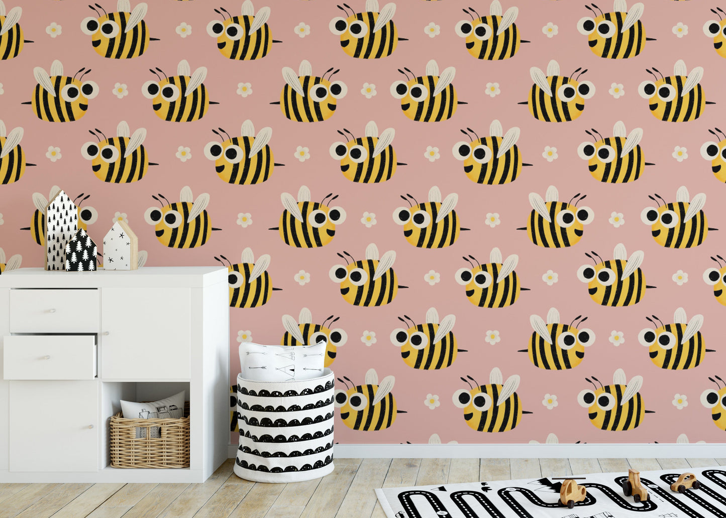 Buzzing bee pattern wallpaper for nurseries
