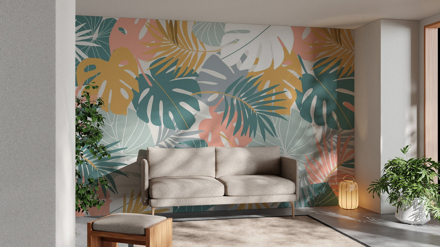 Tropical Colorful Leaves Wallpaper Mural - Giffywalls