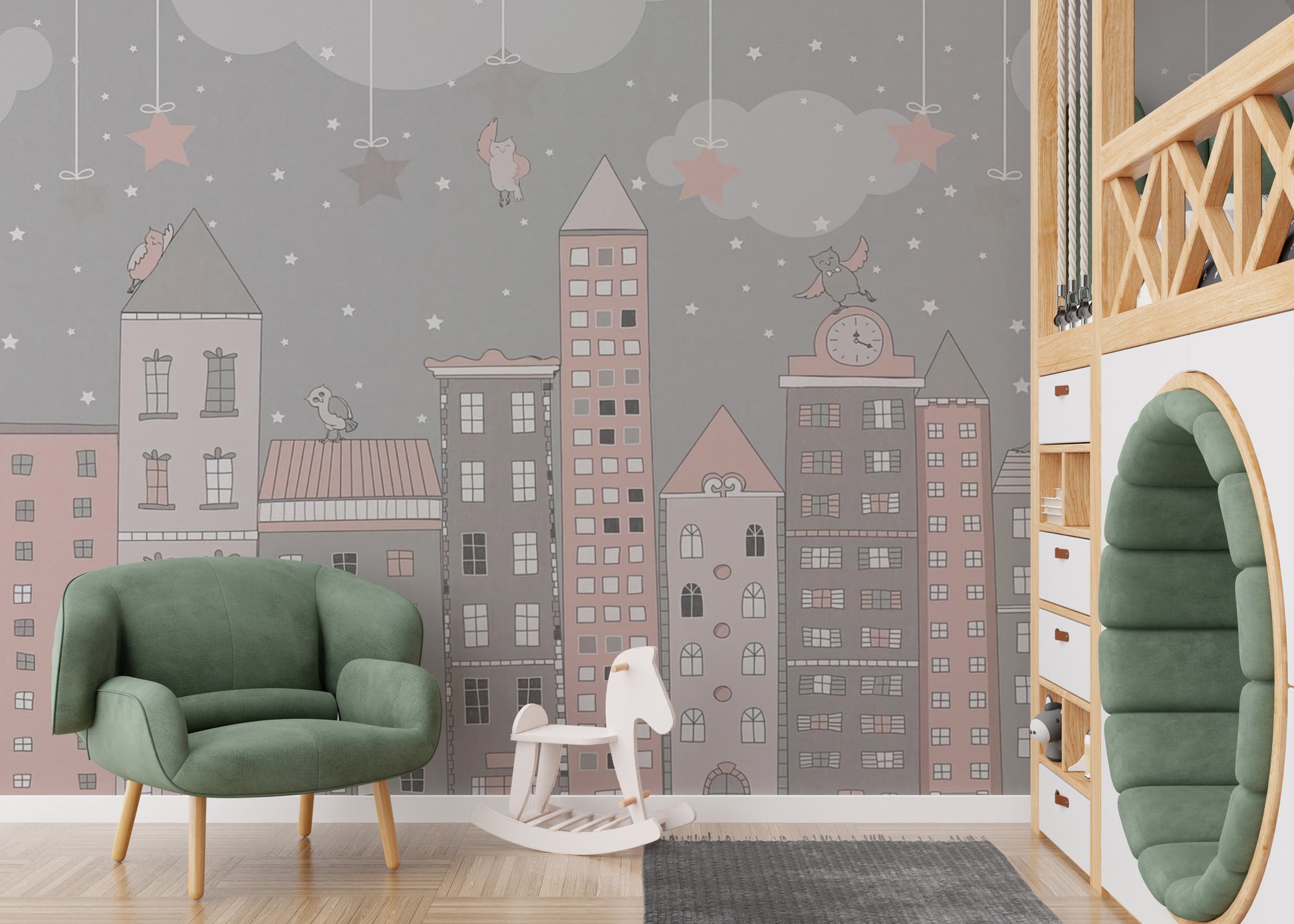 Cartoon Cityscape Wall Design
