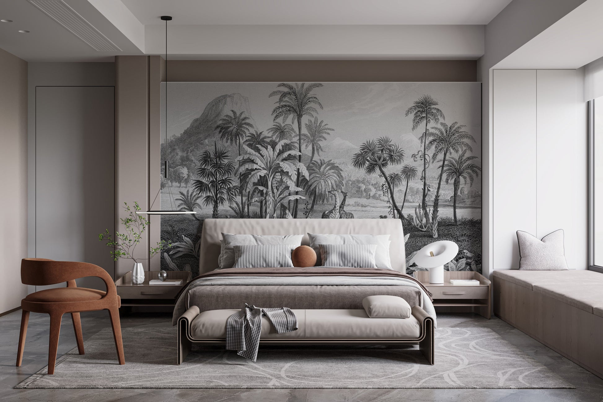 Monochrome Vintage Jungle Mural - Giffywalls