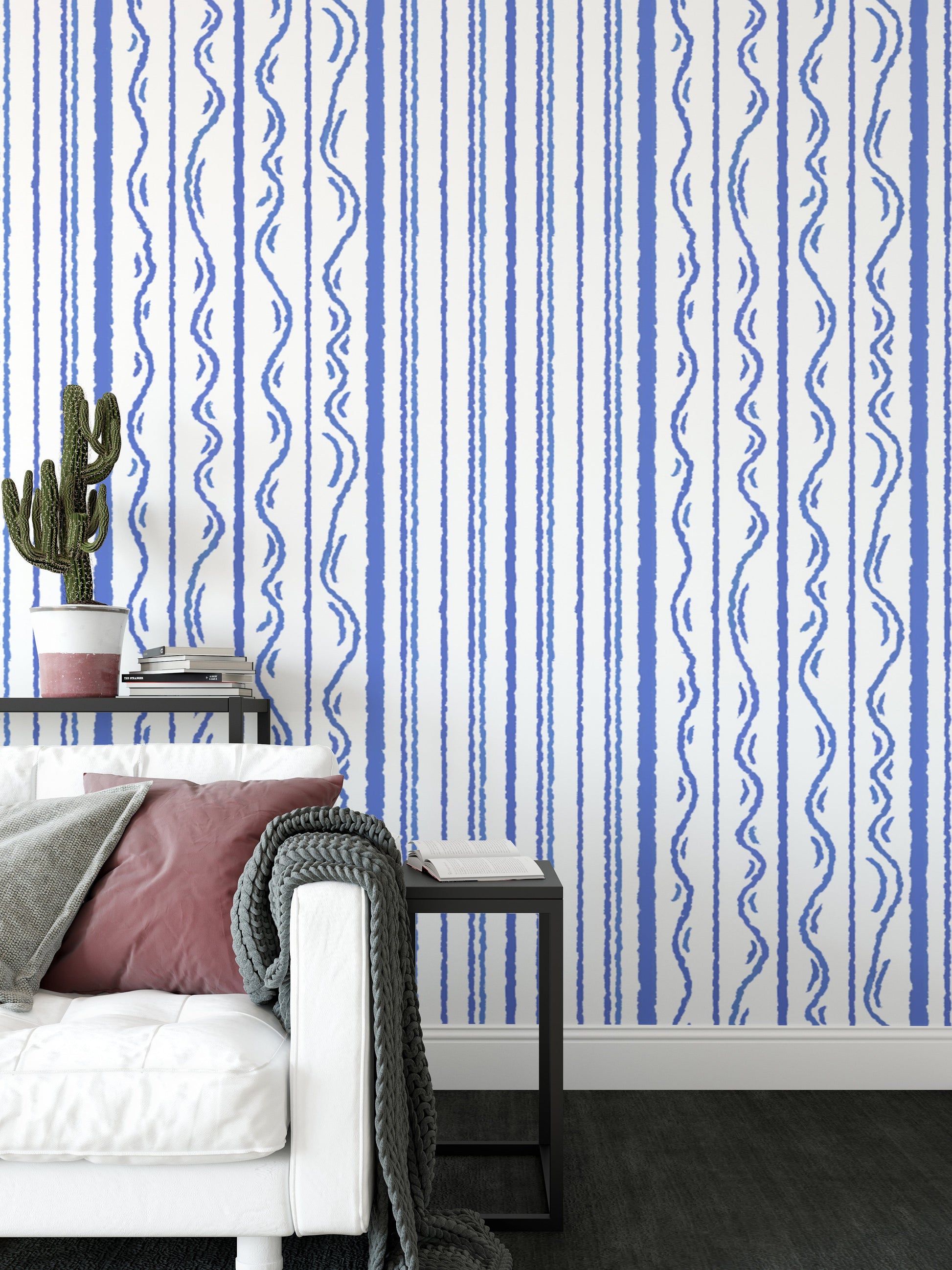 Classic blue stripe wall mural for a refined and timeless decor.