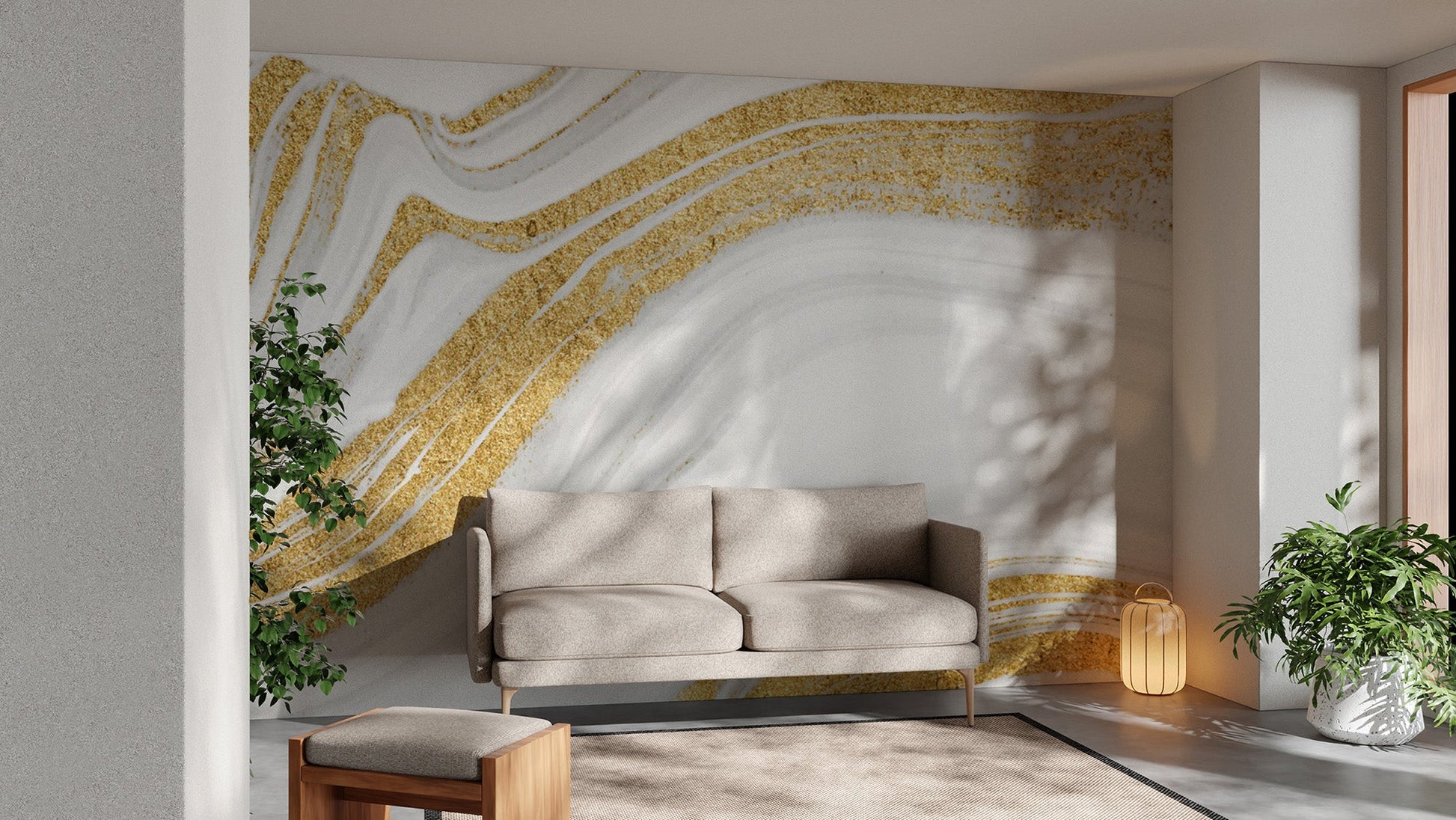 White Gold Marble Wallpaper Mural - Giffywalls