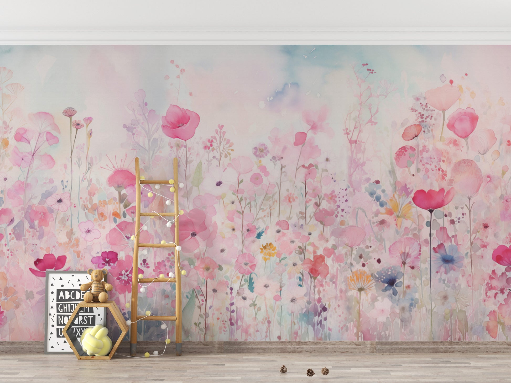 Watercolor Happy Flowers Pink Color Wallpaper - Giffywalls