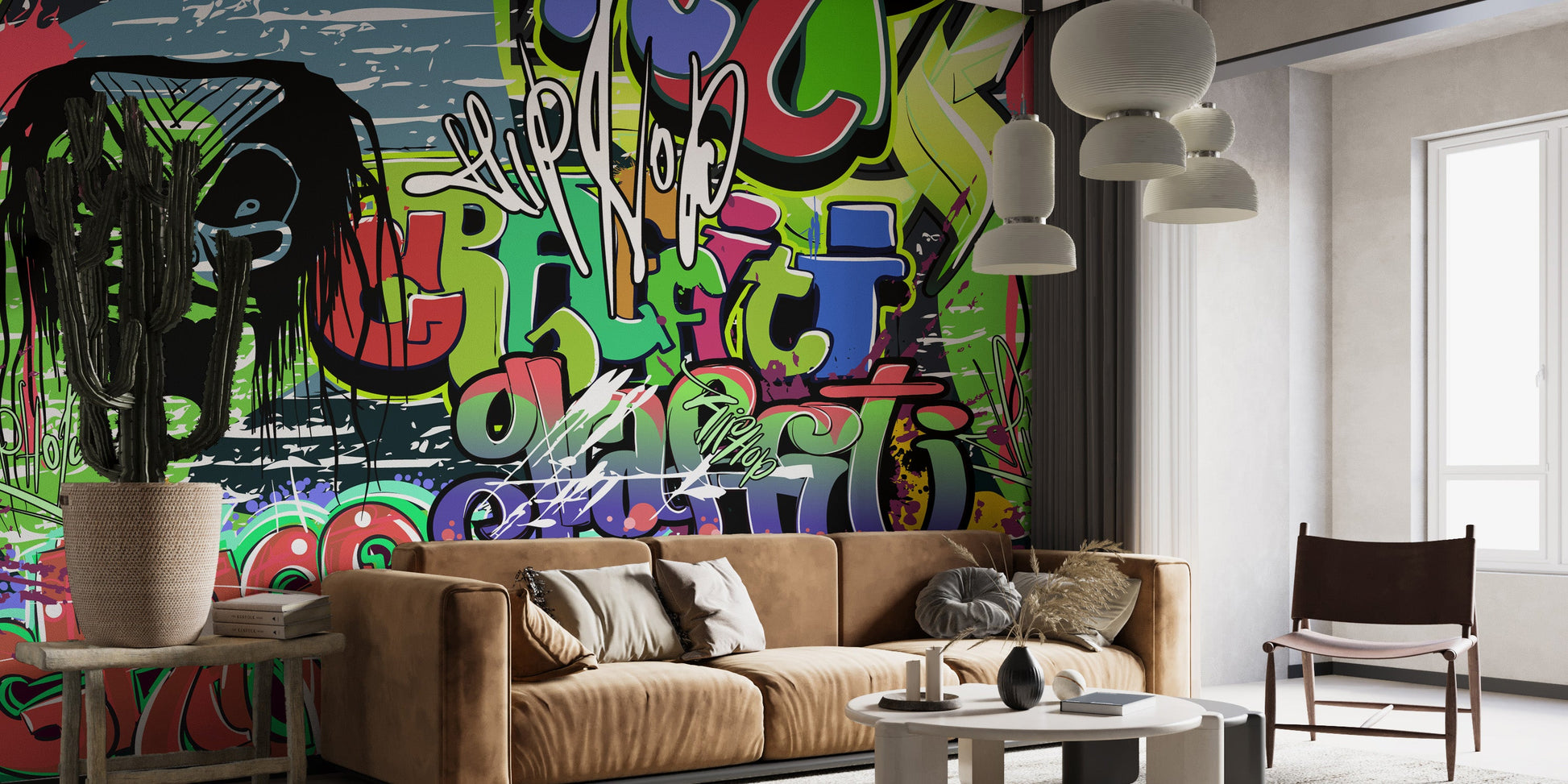 Creative graffiti wallpaper mural for artistic urban decor.