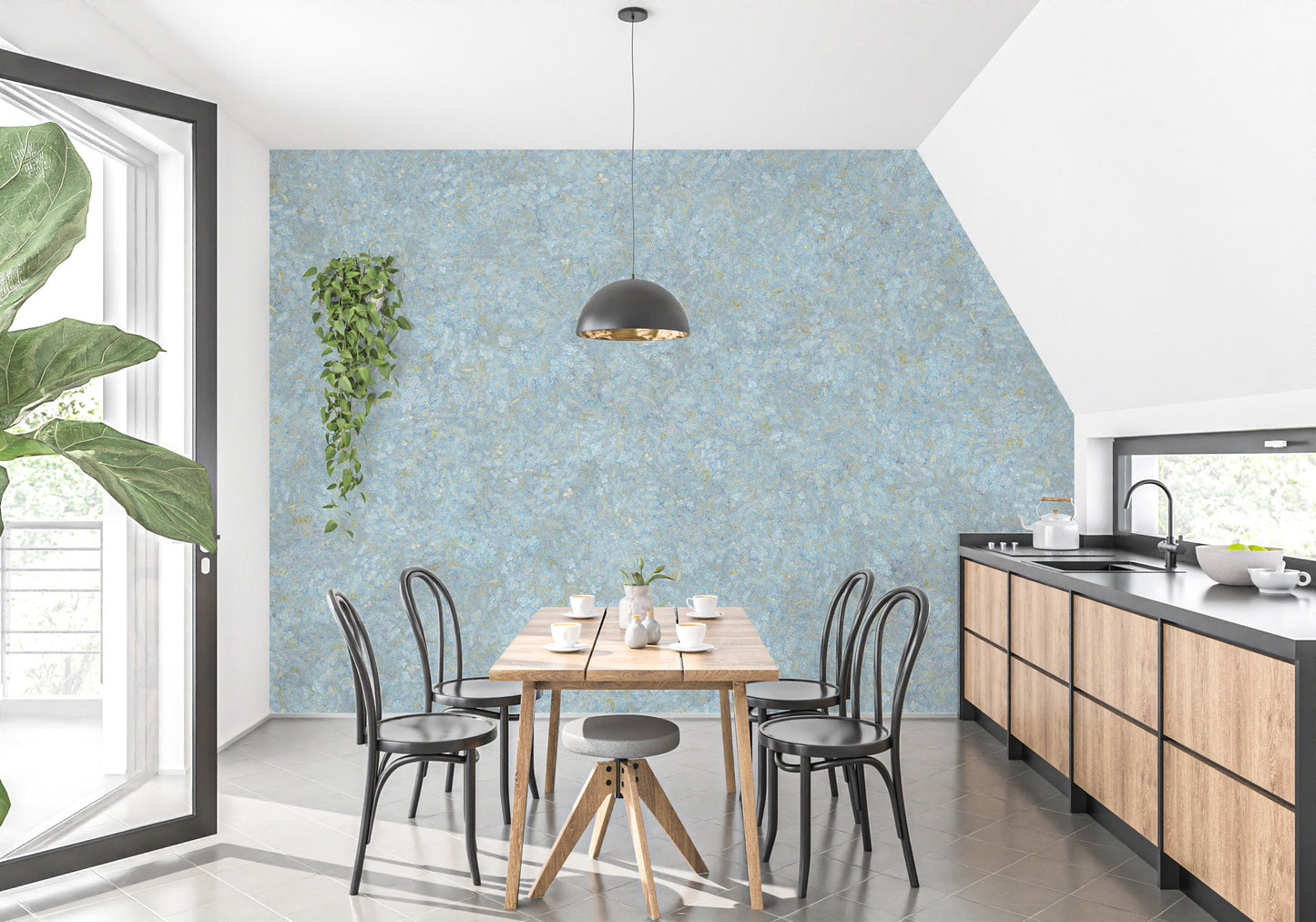 Soft Blue Floral Design Embroidery Wallpaper Murals - Giffywalls