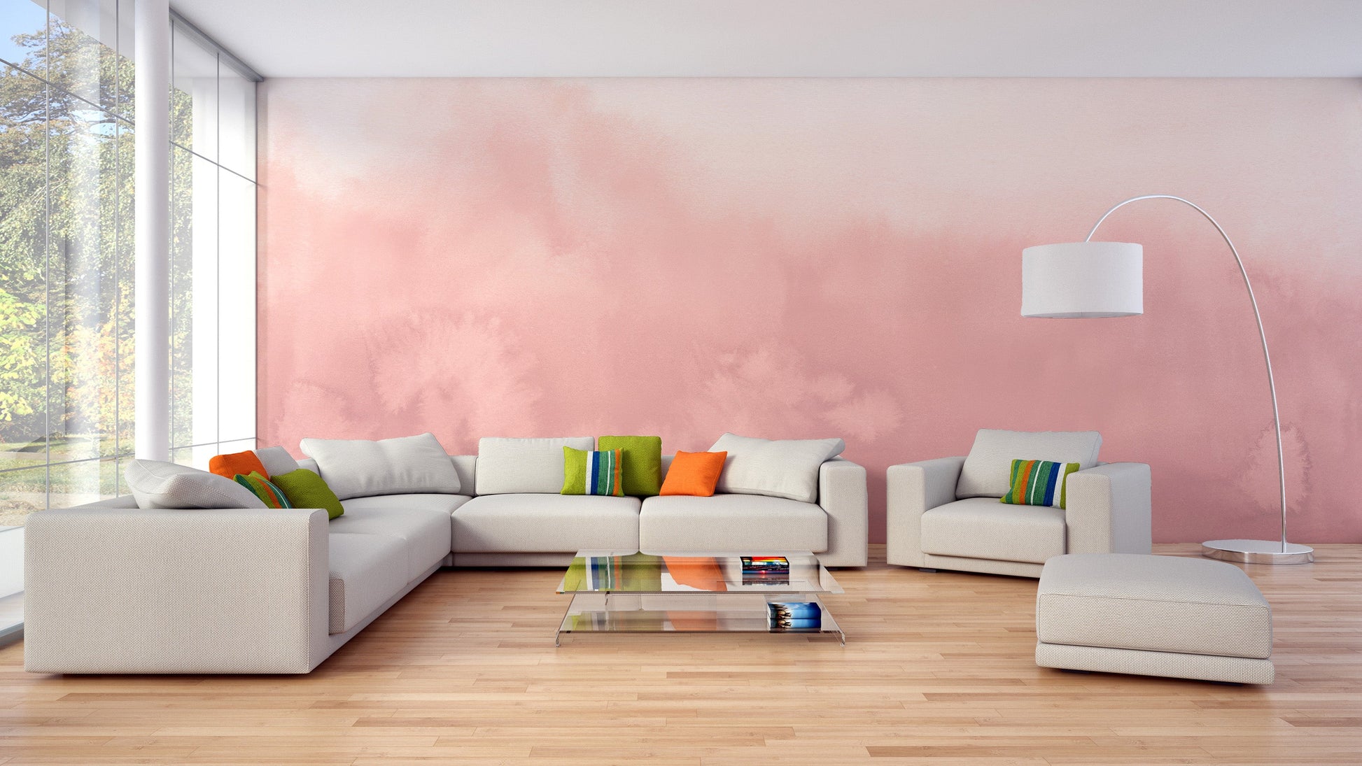 Pink Watercolour Ombre Wallpaper Mural - Giffywalls