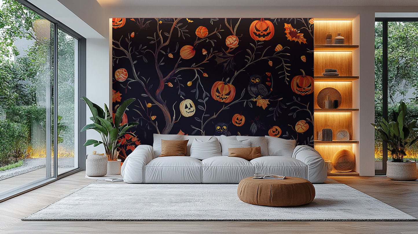 Halloween Pumpkins Owls Wallpaper Mural - Giffywalls