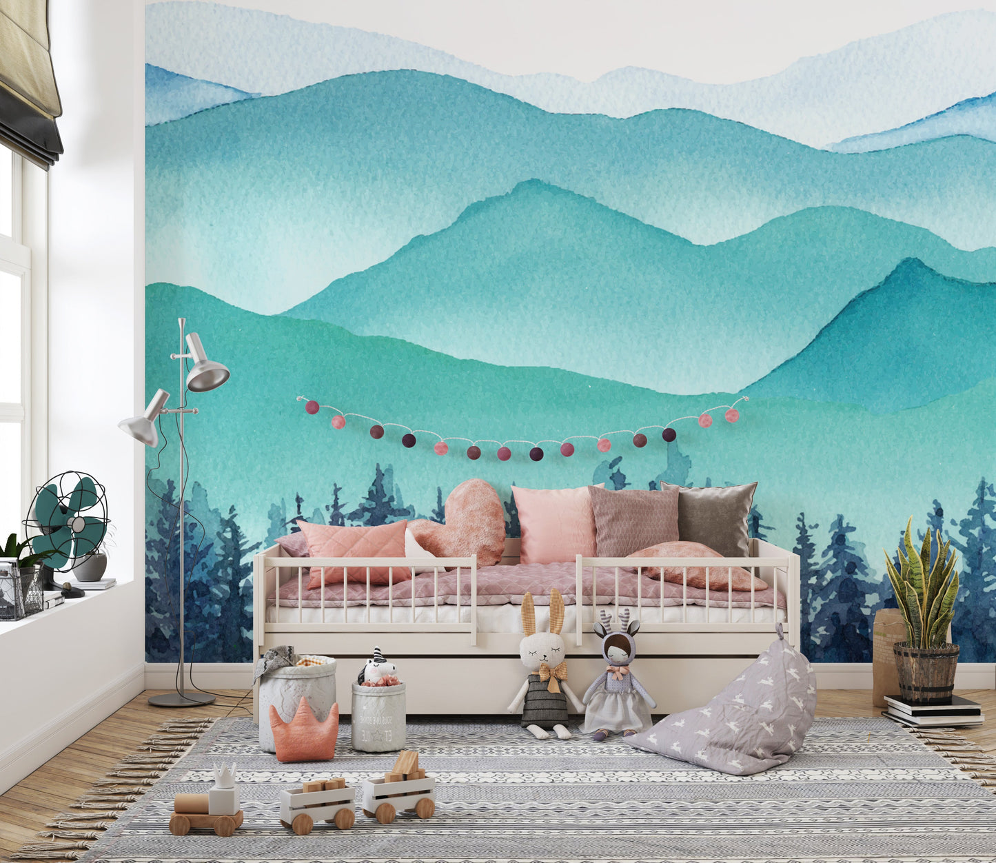 Kids Watercolor Snowy Hills Removable Murals - Giffywalls