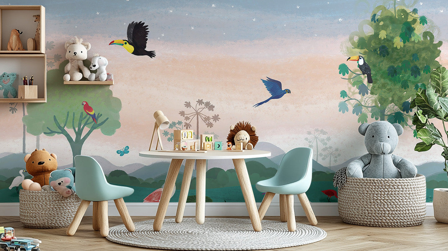 Enchanted Forest Bird Mural - Giffywalls