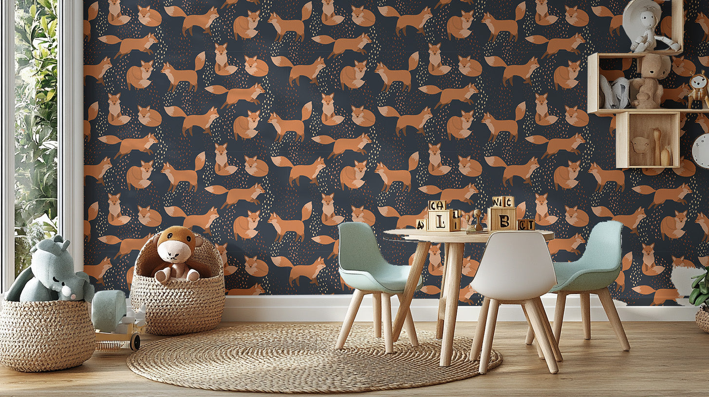 Vibrant fox mural for lively spaces
