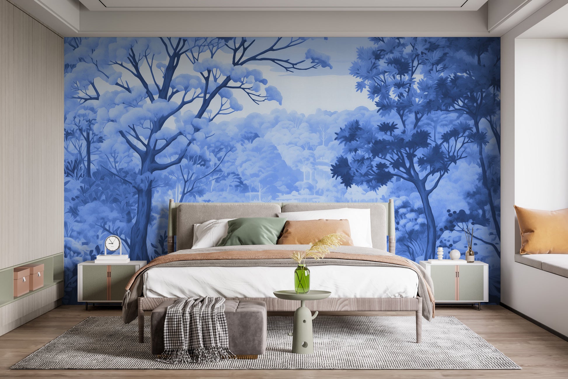 Beautiful watercolor autumn forest wallpaper mural for a cozy, seasonal vibe.
